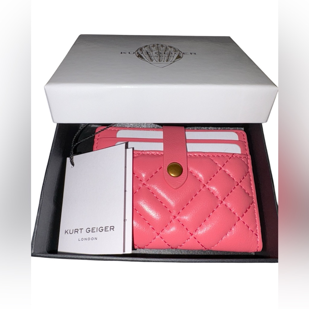 Kurt Geiger London Brixton Quilted Leather Card Case Pink New In Box